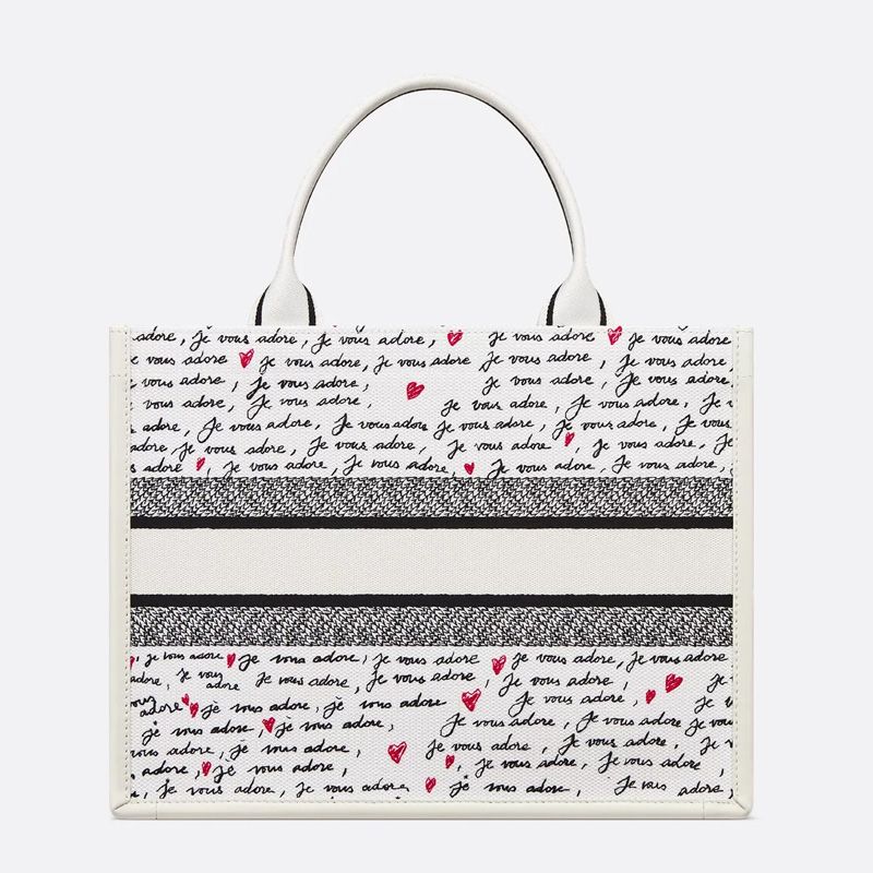 Dior Book Tote with Strap In Dioramour Je Vous Adore Motif Canvas White - Image 2