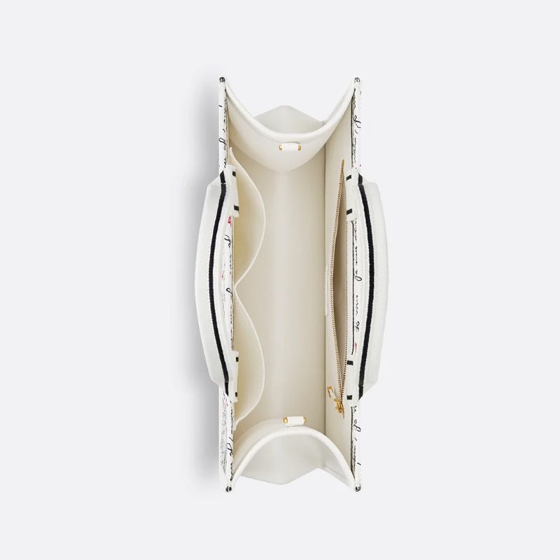 Dior Book Tote with Strap In Dioramour Je Vous Adore Motif Canvas White - Image 4