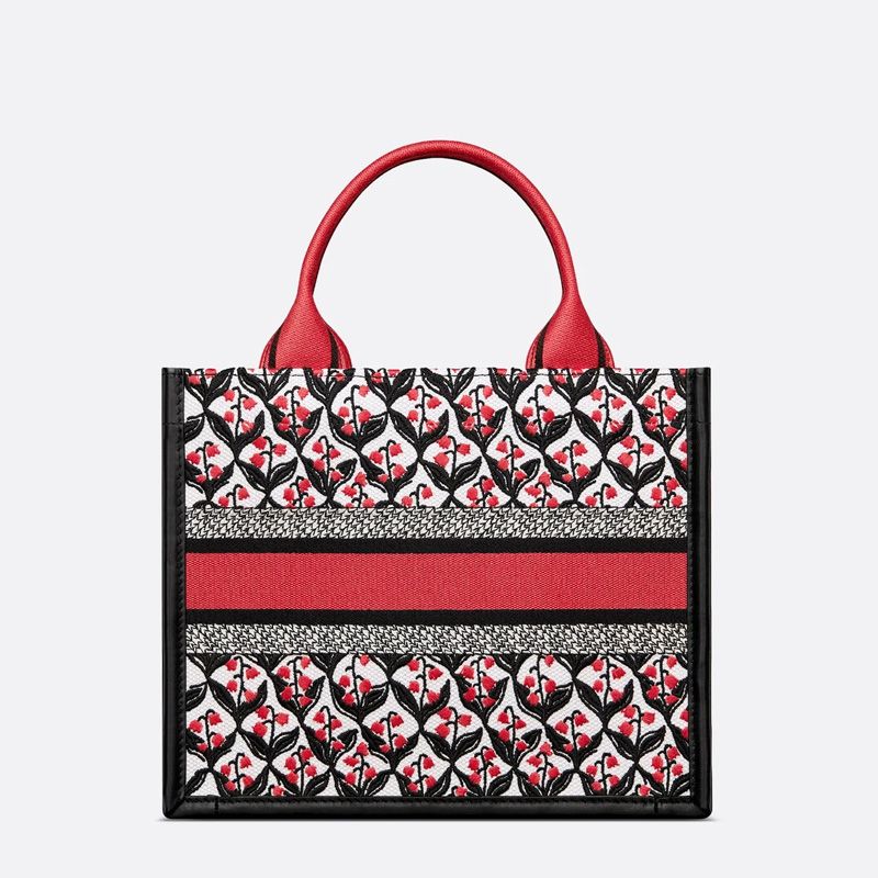 Dior Book Tote with Strap In Dioramour Lily Of The Valley Motif Canvas and Calfskin Red - Image 2
