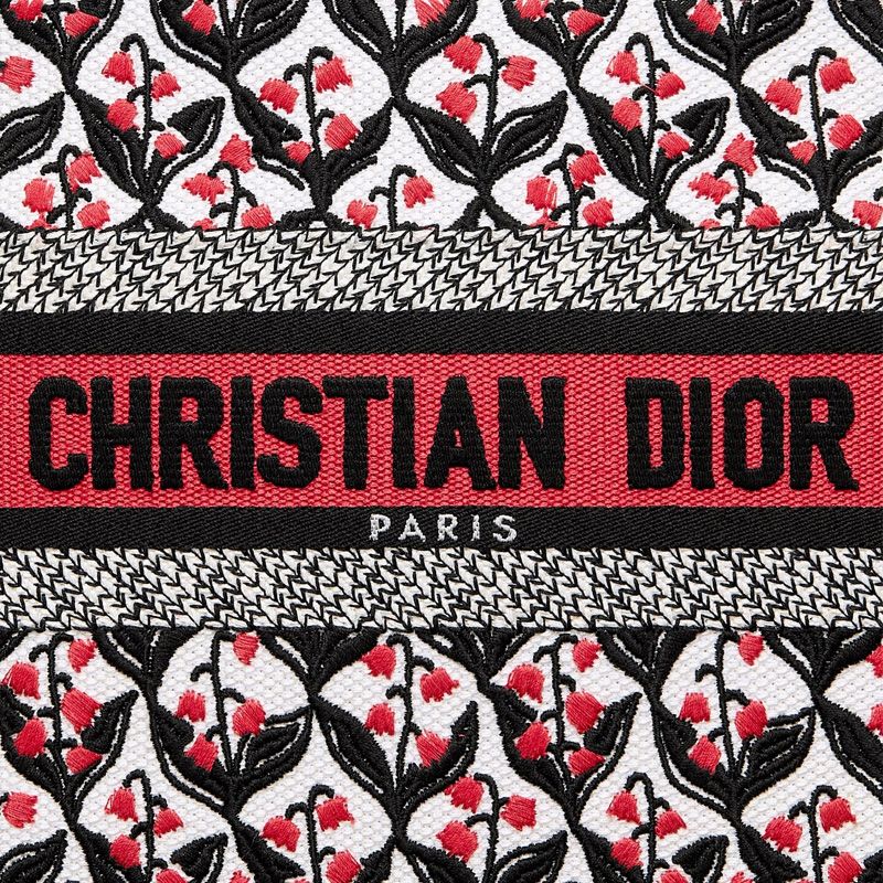 Dior Book Tote with Strap In Dioramour Lily Of The Valley Motif Canvas and Calfskin Red - Image 5