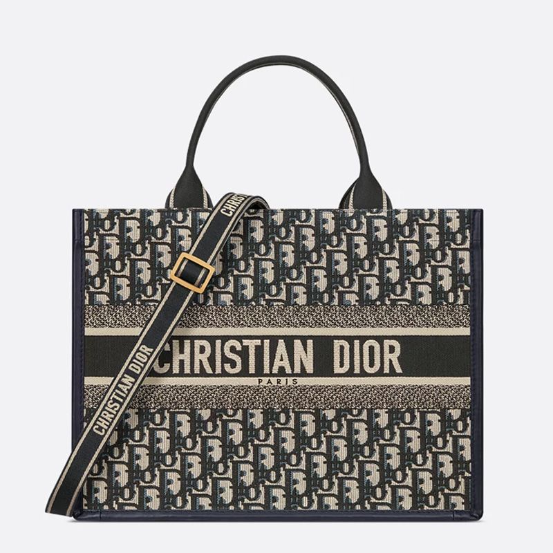 Dior Book Tote with Strap In Oblique Motif Canvas and Calfskin Blue