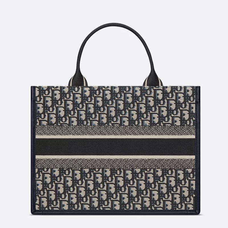 Dior Book Tote with Strap In Oblique Motif Canvas and Calfskin Blue - Image 2
