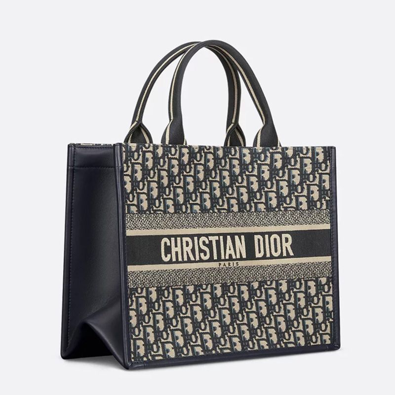 Dior Book Tote with Strap In Oblique Motif Canvas and Calfskin Blue - Image 3