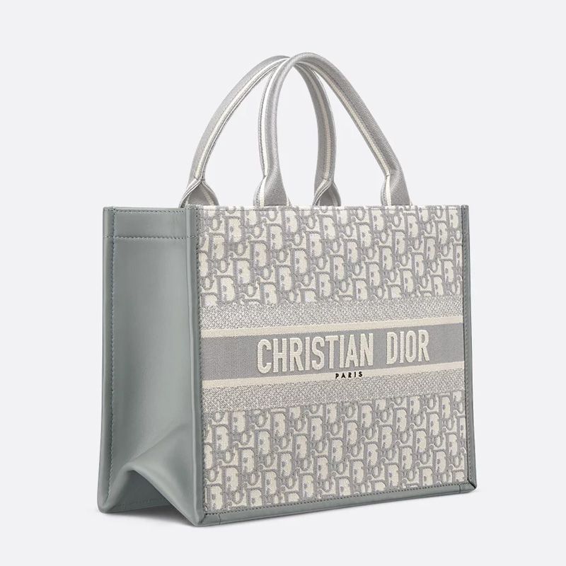 Dior Book Tote with Strap In Oblique Motif Canvas and Calfskin Grey - Image 3