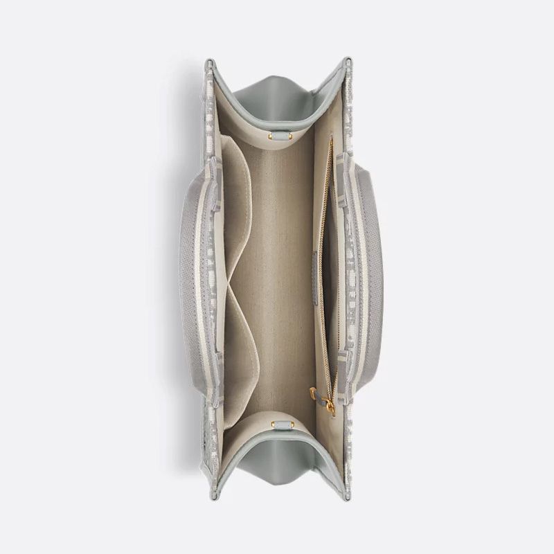 Dior Book Tote with Strap In Oblique Motif Canvas and Calfskin Grey - Image 4