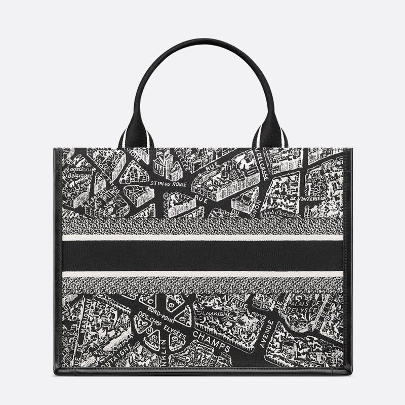 Dior Book Tote with Strap In Plan de Paris Motif Canvas and Calfskin Black - Image 2