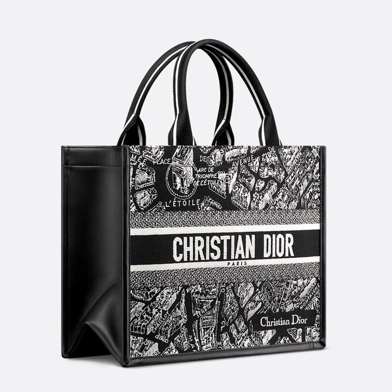 Dior Book Tote with Strap In Plan de Paris Motif Canvas and Calfskin Black - Image 3