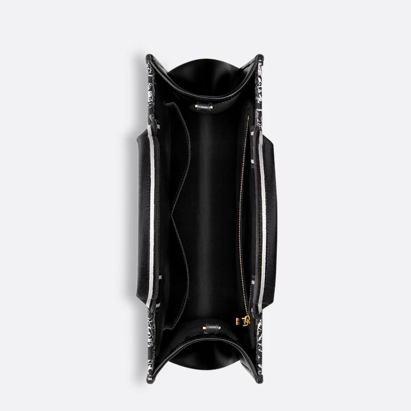 Dior Book Tote with Strap In Plan de Paris Motif Canvas and Calfskin Black - Image 4