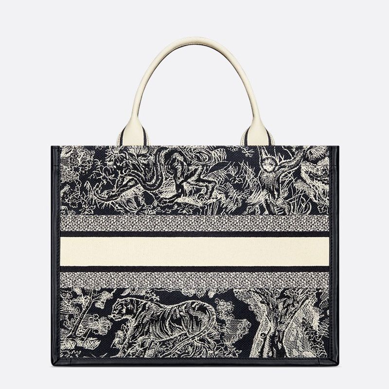 Dior Book Tote with Strap In Toile De Jouy Motif Canvas and Calfskin Black - Image 2