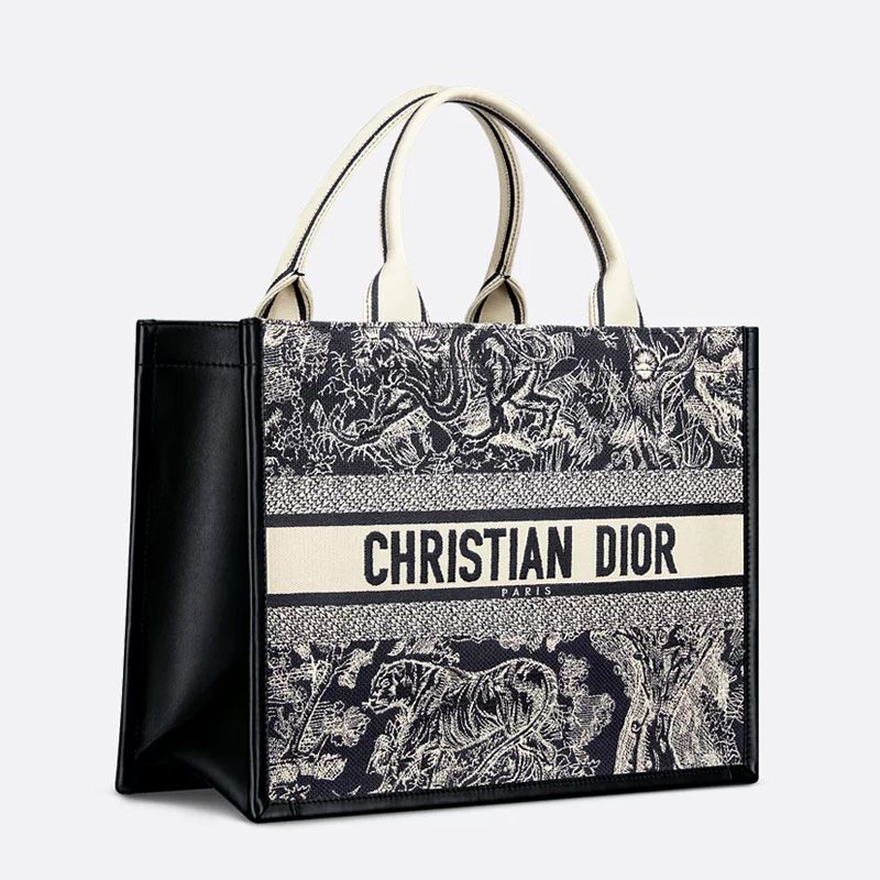 Dior Book Tote with Strap In Toile De Jouy Motif Canvas and Calfskin Black - Image 3