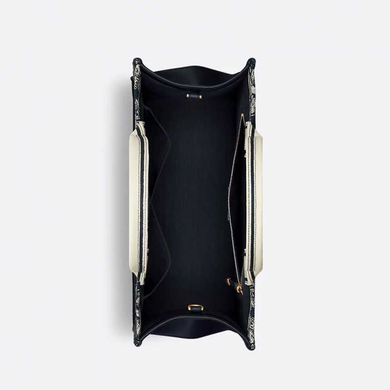 Dior Book Tote with Strap In Toile De Jouy Motif Canvas and Calfskin Black - Image 4