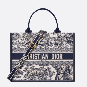 Dior Book Tote with Strap In Toile De Jouy Motif Canvas and Calfskin Blue