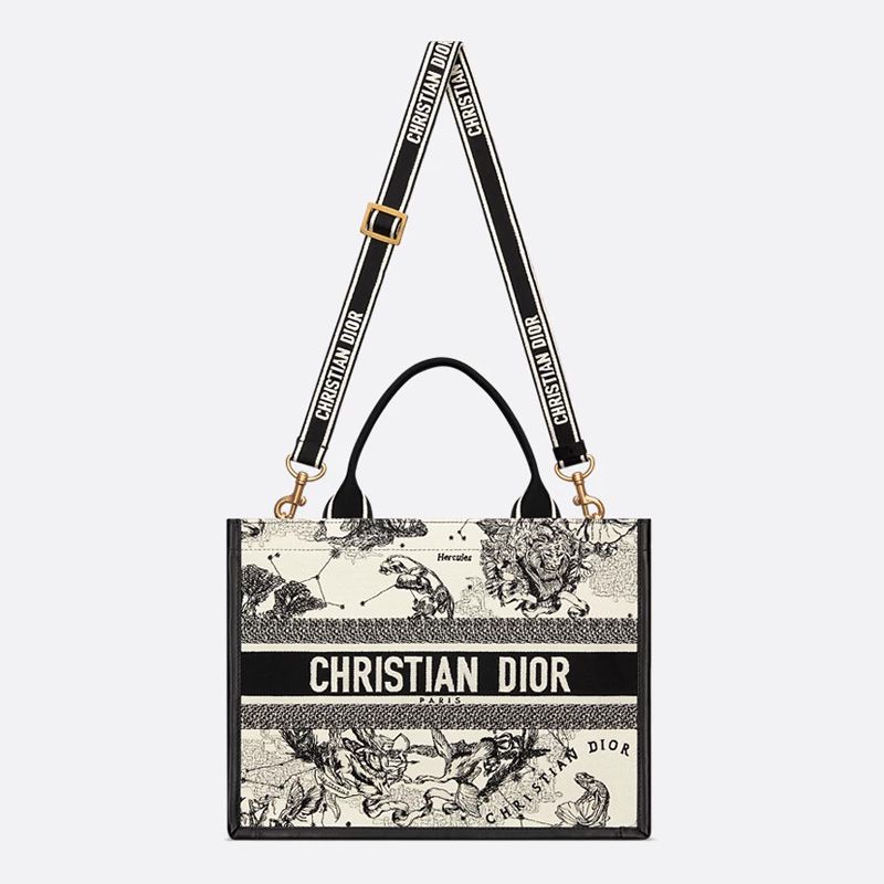Dior Book Tote with Strap In Toile de Jouy Zodiac Motif Canvas and Calfskin White - Image 5