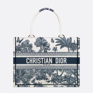 Dior Book Tote In Toile de Jouy Palms Motif Canvas White/Blue