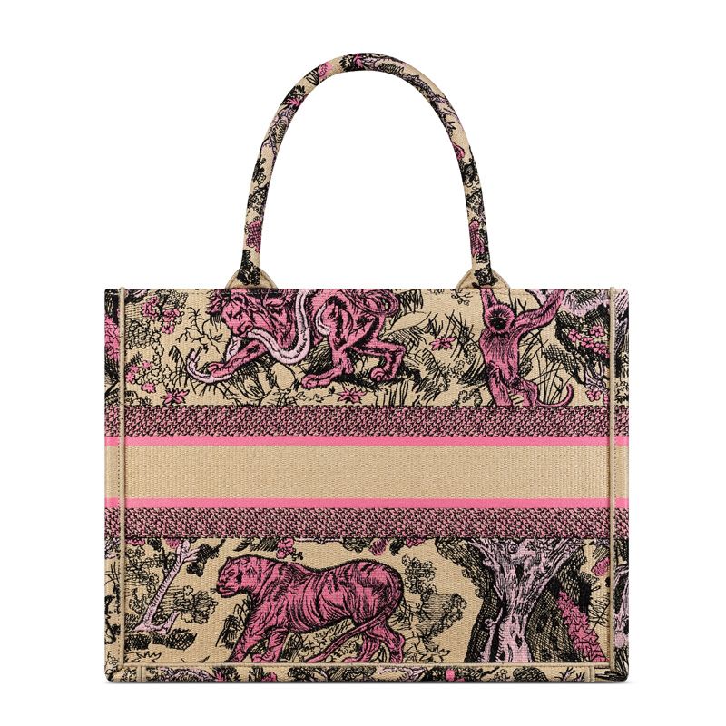 Dior Book Tote In Toile de Jouy Sauvage Motif Canvas Beige/Pink - Image 2
