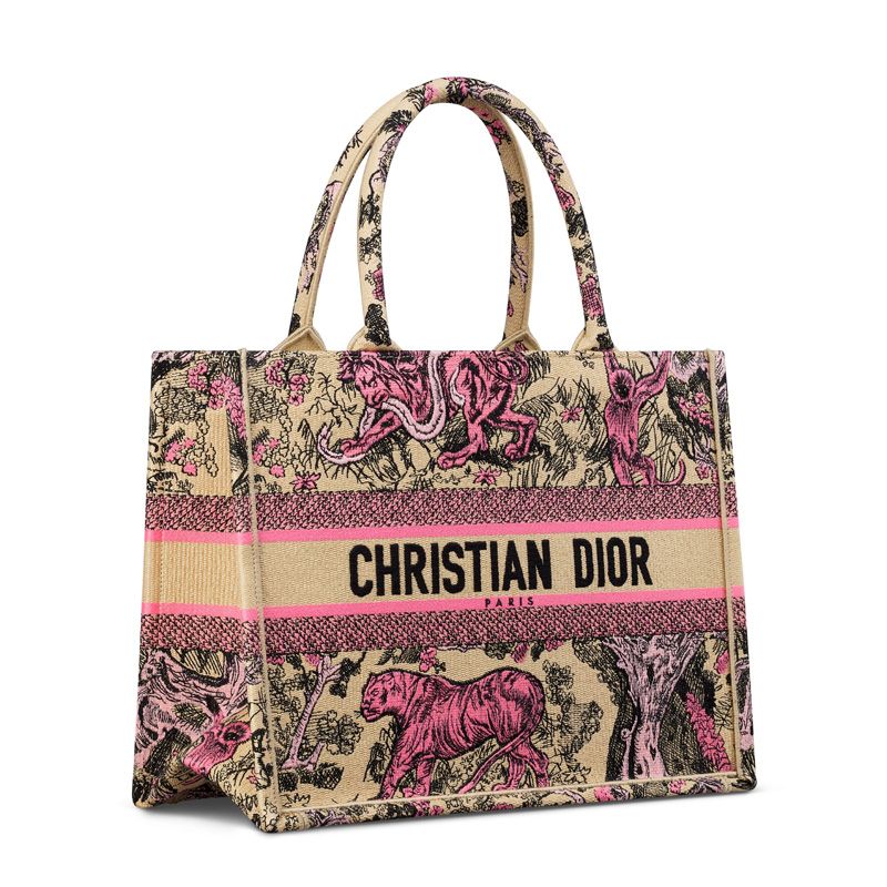 Dior Book Tote In Toile de Jouy Sauvage Motif Canvas Beige/Pink - Image 3
