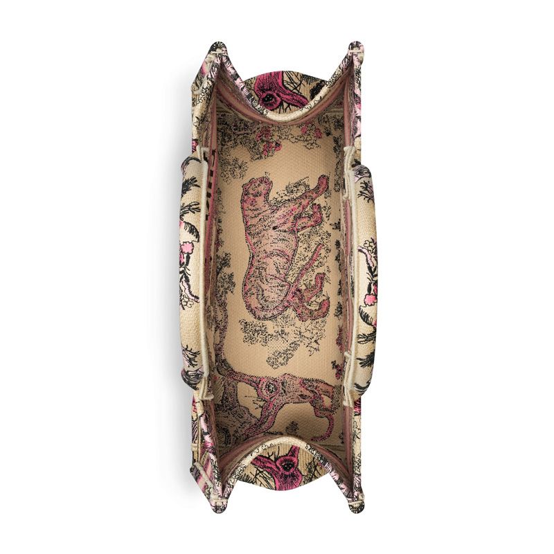 Dior Book Tote In Toile de Jouy Sauvage Motif Canvas Beige/Pink - Image 4