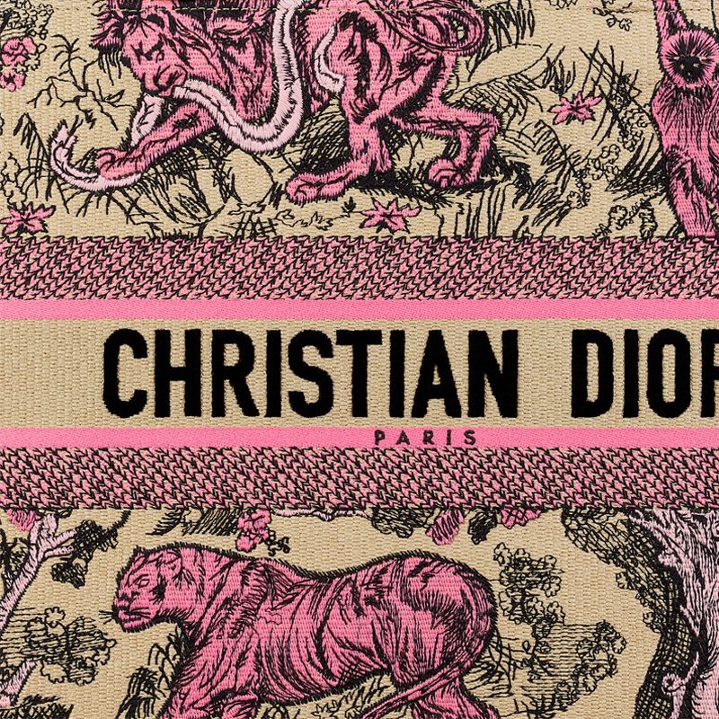 Dior Book Tote In Toile de Jouy Sauvage Motif Canvas Beige/Pink - Image 5