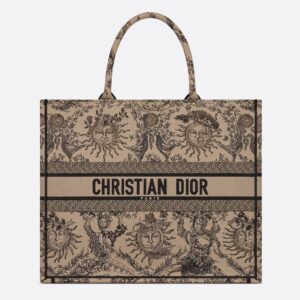 Dior Book Tote In Toile de Jouy Soleil Motif Canvas Beige