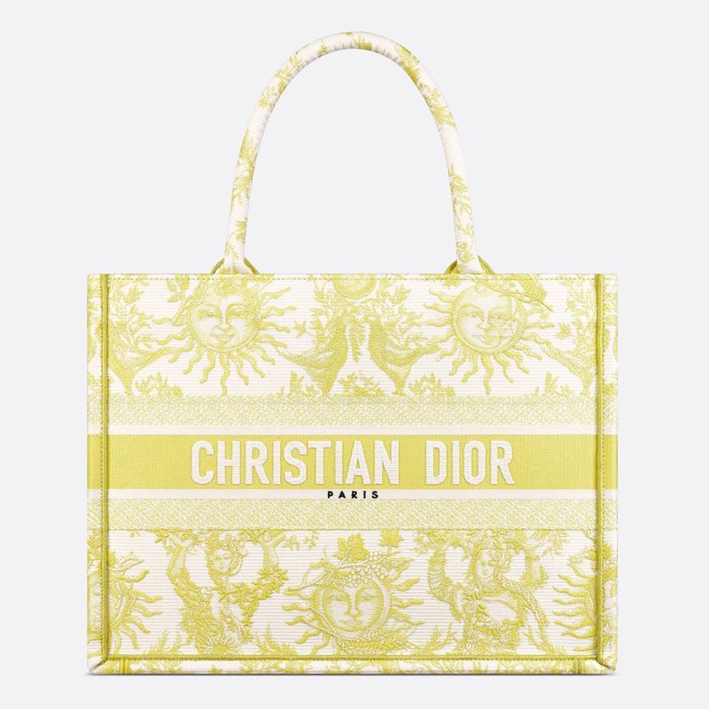 Dior Book Tote In Toile de Jouy Soleil Motif Canvas Lemon