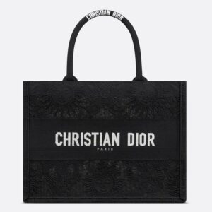Dior Book Tote In Toile de Jouy Soleil Motif Macrame Black