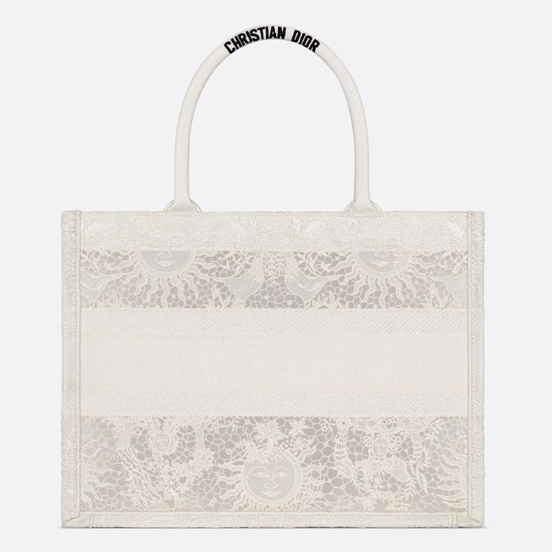 Dior Book Tote In Toile de Jouy Soleil Motif Macrame White - Image 3