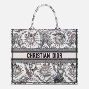 Dior Book Tote In Toile de Jouy Soleil Motif Canvas White/Black