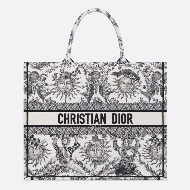 Dior Book Tote In Toile de Jouy Soleil Motif Canvas White/Black