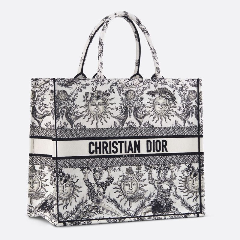 Dior Book Tote In Toile de Jouy Soleil Motif Canvas White/Black - Image 2