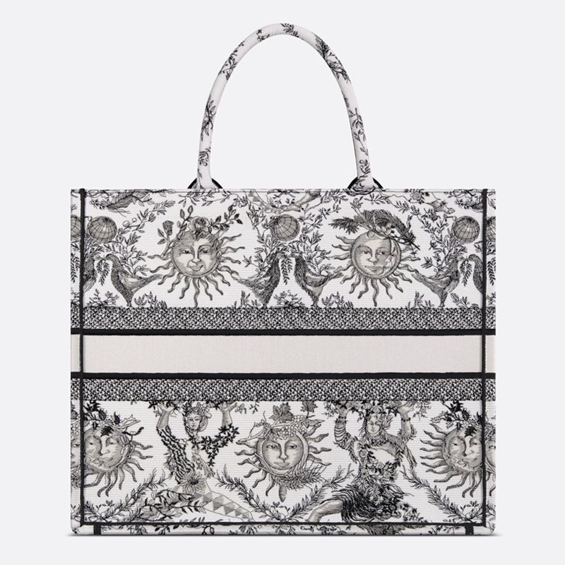 Dior Book Tote In Toile de Jouy Soleil Motif Canvas White/Black - Image 3