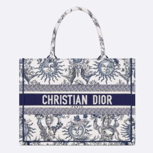 Dior Book Tote In Toile de Jouy Soleil Motif Canvas White/Blue