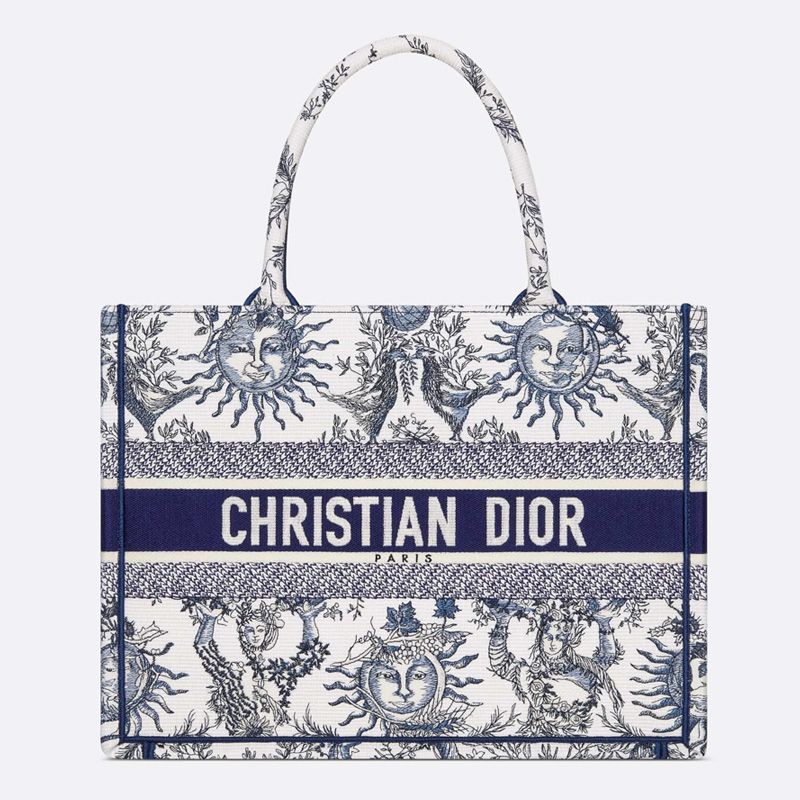 Dior Book Tote In Toile de Jouy Soleil Motif Canvas White/Blue