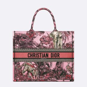 Dior Book Tote In Toile De Jouy Voyage Motif Canvas Pink