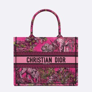 Dior Book Tote In Toile De Jouy Voyage Motif Canvas Rose