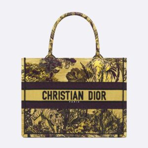 Dior Book Tote In Toile De Jouy Voyage Motif Canvas Yellow