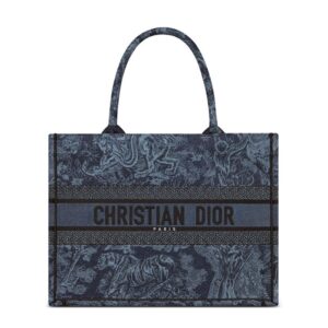 Dior Book Tote In Toile De Jouy Motif Denim Navy Blue