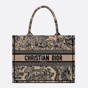 Dior Book Tote In Toile De Jouy Motif Canvas Beige