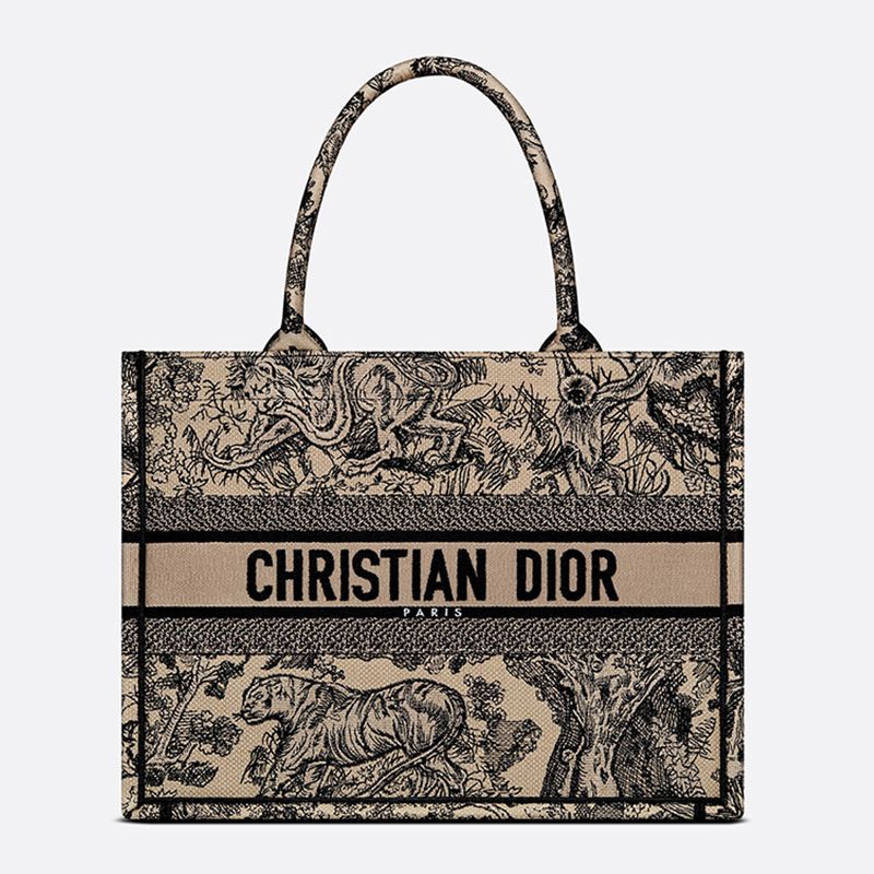 Dior Book Tote In Toile De Jouy Motif Canvas Beige