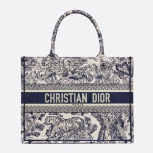 Dior Book Tote In Toile De Jouy Motif Canvas Blue