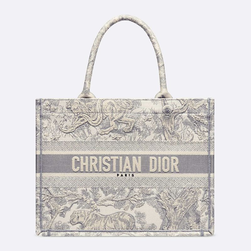Dior Book Tote In Toile De Jouy Motif Canvas Grey