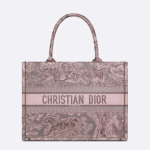 Dior Book Tote In Toile De Jouy Motif Canvas Grey Pink
