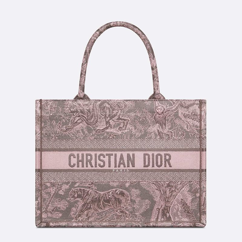 Dior Book Tote In Toile De Jouy Motif Canvas Grey Pink