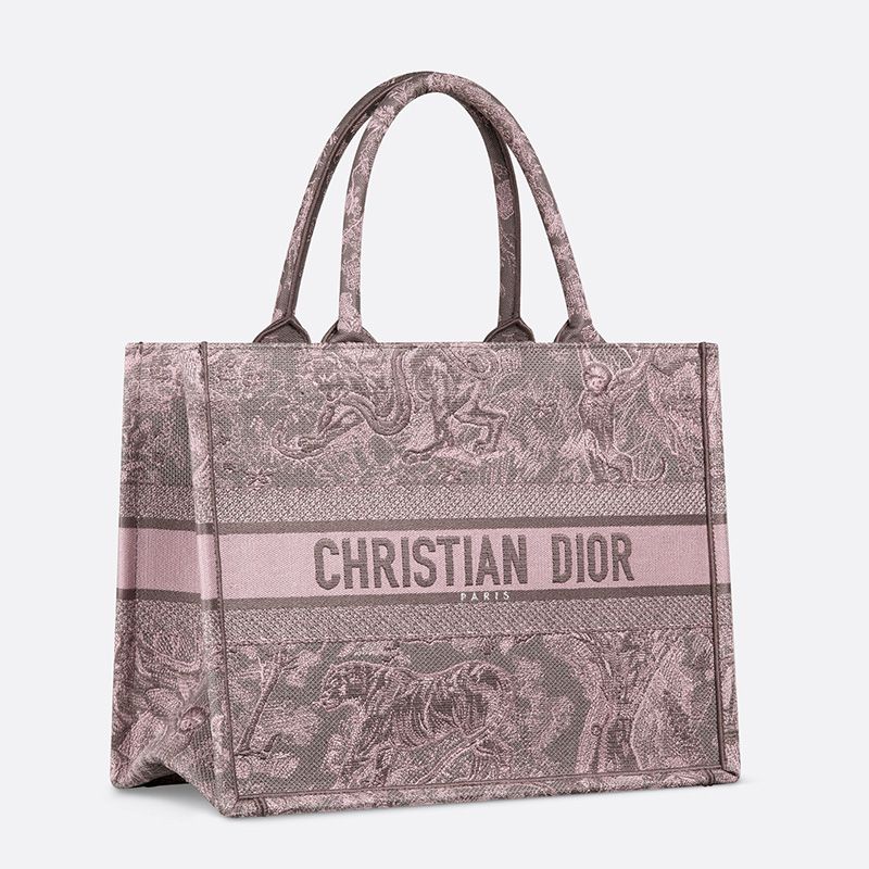 Dior Book Tote In Toile De Jouy Motif Canvas Grey Pink - Image 3