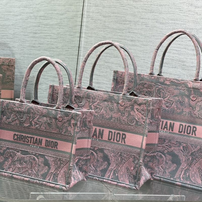 Dior Book Tote In Toile De Jouy Motif Canvas Grey Pink - Image 5