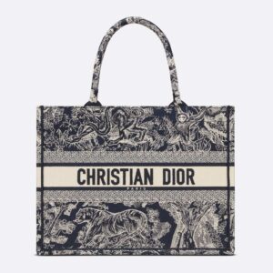 Dior Book Tote In Toile De Jouy Motif Canvas Navy Blue