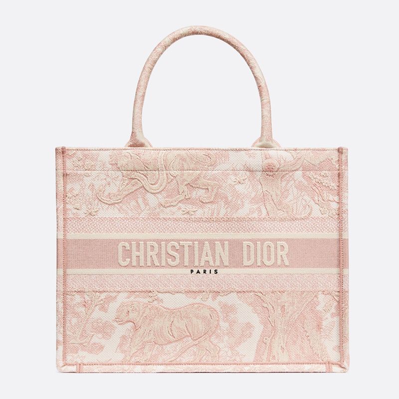 Dior Book Tote In Toile De Jouy Motif Canvas Pink