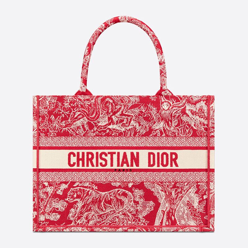 Dior Book Tote In Toile De Jouy Motif Canvas Red