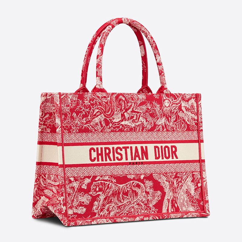 Dior Book Tote In Toile De Jouy Motif Canvas Red - Image 2