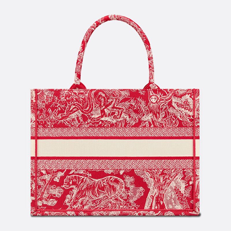 Dior Book Tote In Toile De Jouy Motif Canvas Red - Image 3