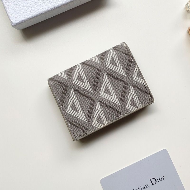 Dior Business Card Holder CD Diamond Motif Calfskin Grey - Image 2